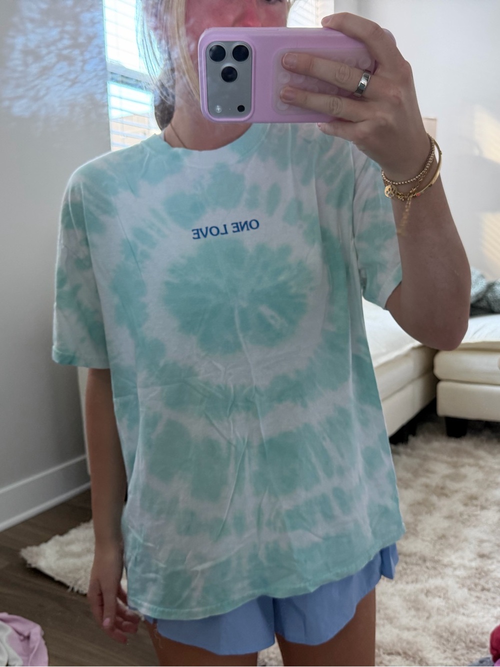 PacSun Mint & White Tie-Dye Short Sleeve Tee - "ONE LOVE"